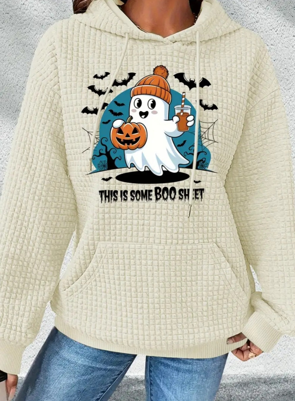PREORDER Halloween Some Boo Sheet Knit Pullover Hooded Sweater