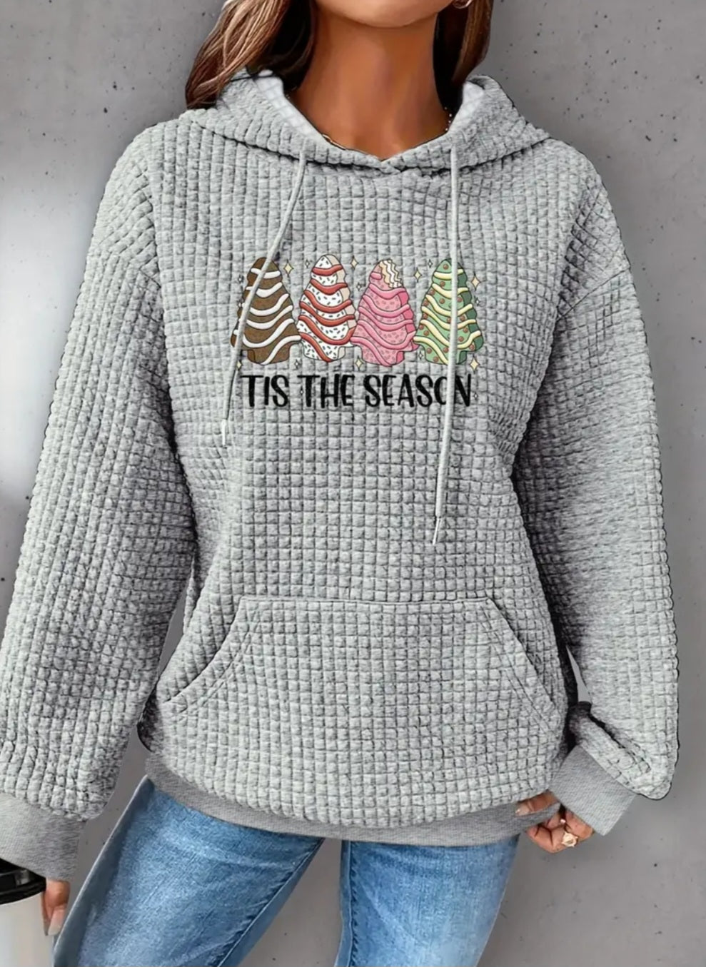 PREORDER Christmas Tree Cake Season Knit Waffle Pullover Hooded Sweater
