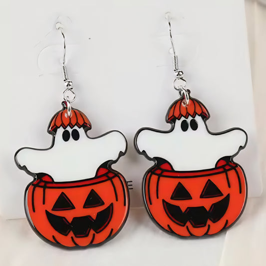 PREORDER Halloween Jack O Lantern Pop Out Ghost Acrylic Dangle Earrings