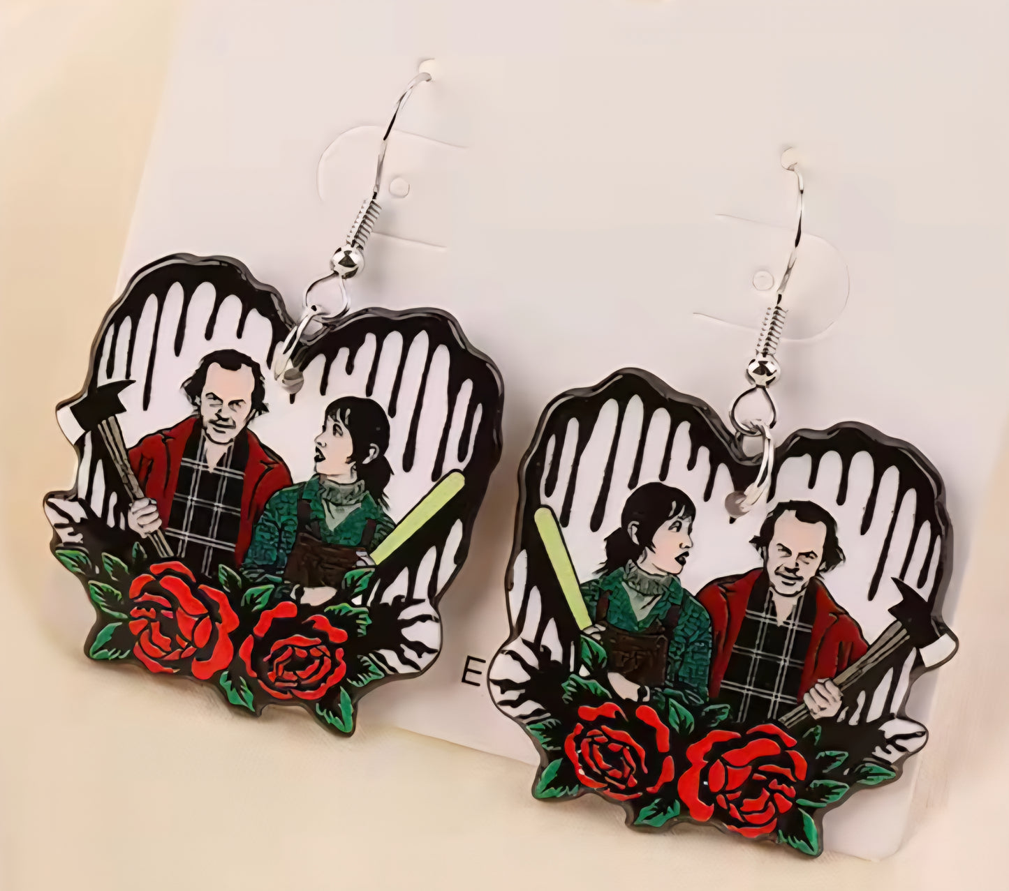 PREORDER Halloween Floral Heart Jack & Wendy Acrylic Dangle Earrings