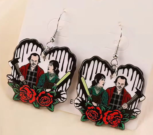 PREORDER Halloween Floral Heart Jack & Wendy Acrylic Dangle Earrings