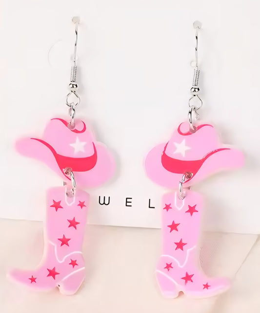 PREORDER Halloween Cowgirl Hat & Boots Acrylic Dangle Earrings