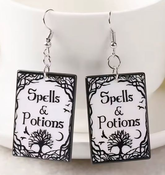 PREORDER Halloween Spells & Potions Book Acrylic Dangle Earrings