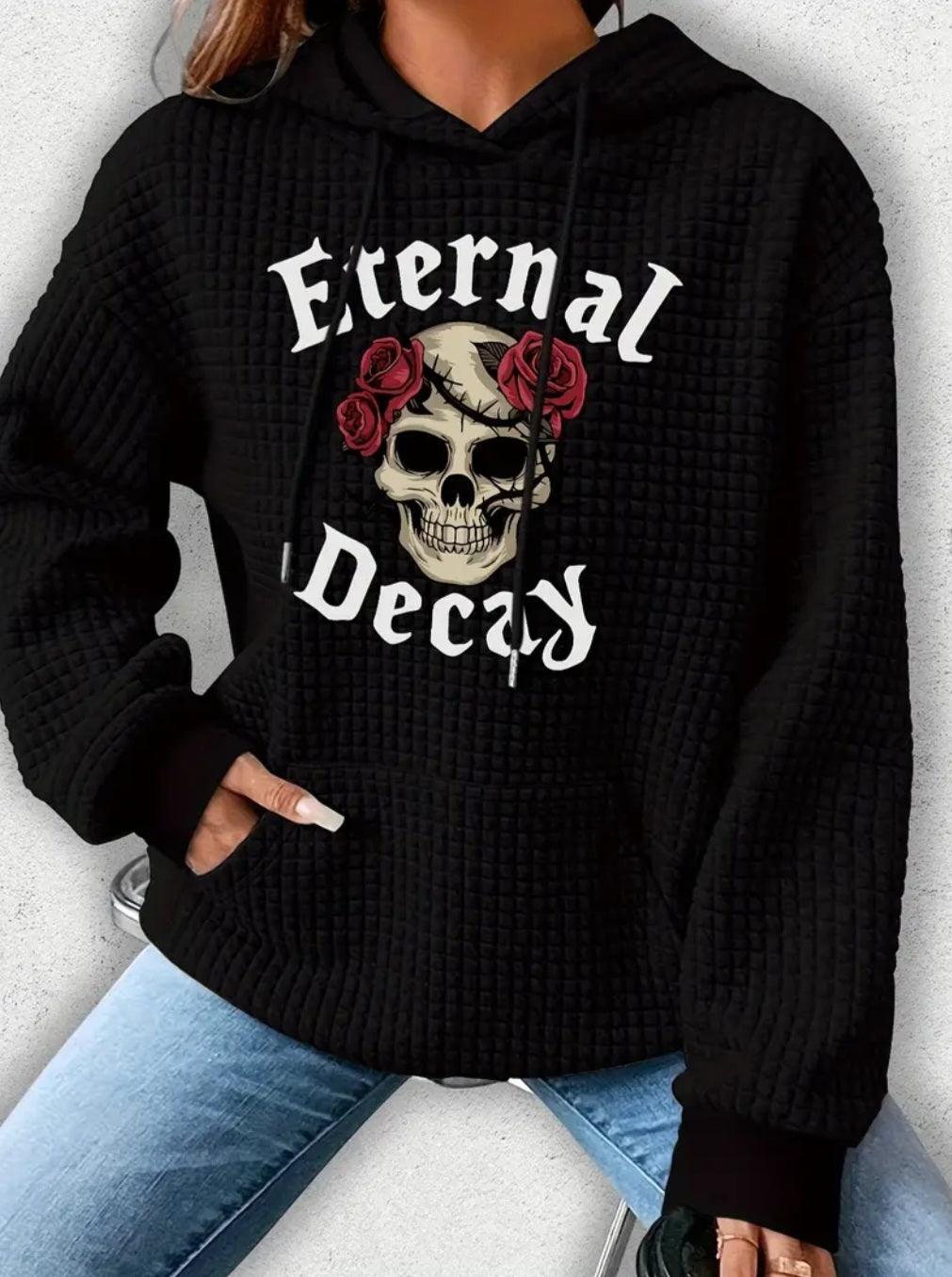 PREORDER Halloween Eternal Decay Knit Waffle Pullover Hooded Sweater