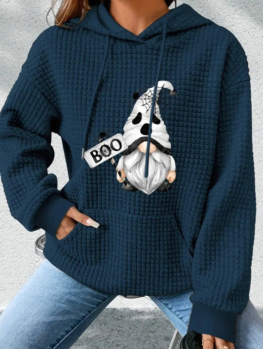 PREORDER Halloween Boo Gnome Knit Waffle Pullover Hooded Sweater