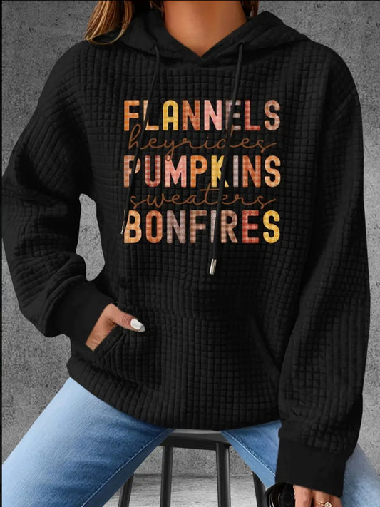 PREORDER Flannels, Pumpkins, Bonfires Knit Waffle Pullover Hooded Sweater