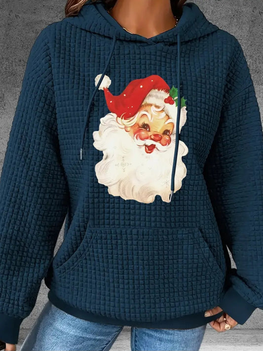 PREORDER Christmas Santa Knit Waffle Pullover Hooded Sweater