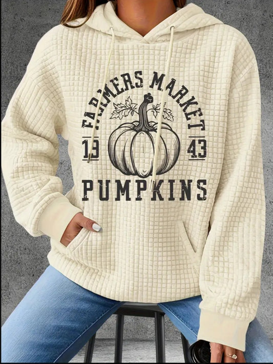 PREORDER Halloween Farmers Market Pumpkins Knit Waffle Pullover Hooded Sweater