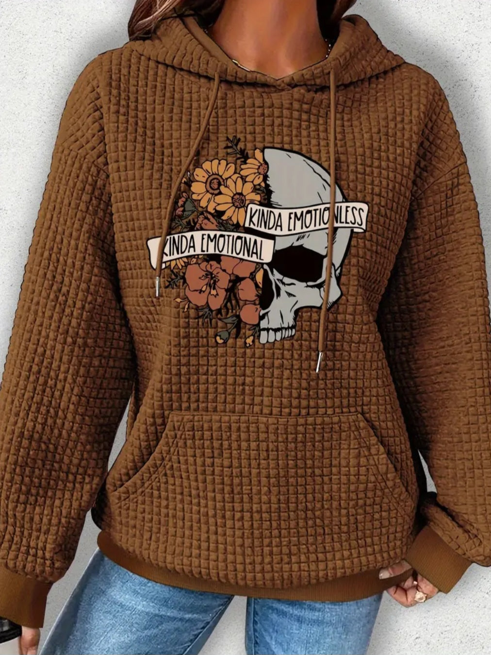PREORDER Halloween Kinda Emotional Kinda Emotionless Knit Waffle Pullover Hooded Sweater