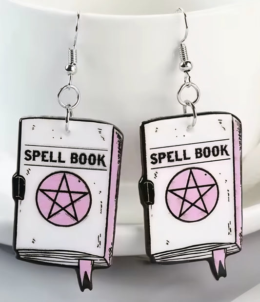 PREORDER Halloween White Spell Book Dangle Earrings