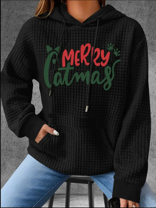 PREORDER Merry Catmas Knit Waffle Pullover Hooded Sweater