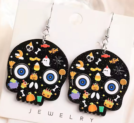 PREORDER Halloween Skull Candy Dangle Earrings