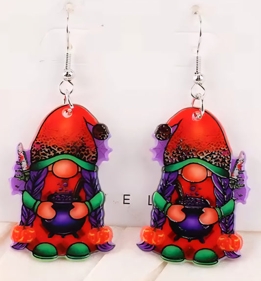 PREORDER Halloween Cauldron Gnome Acrylic Dangle Earrings
