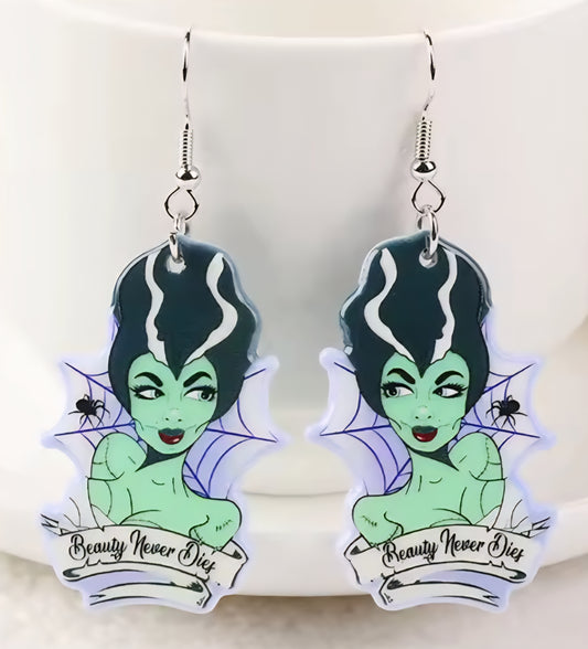 PREORDER Beauty Never Dies Frankenstein Acrylic Dangle Earrings