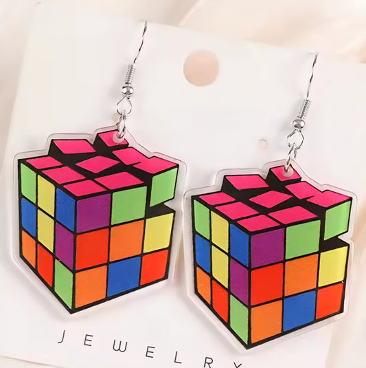 PREORDER Halloween 90s Rubics Cube Acrylic Earrings