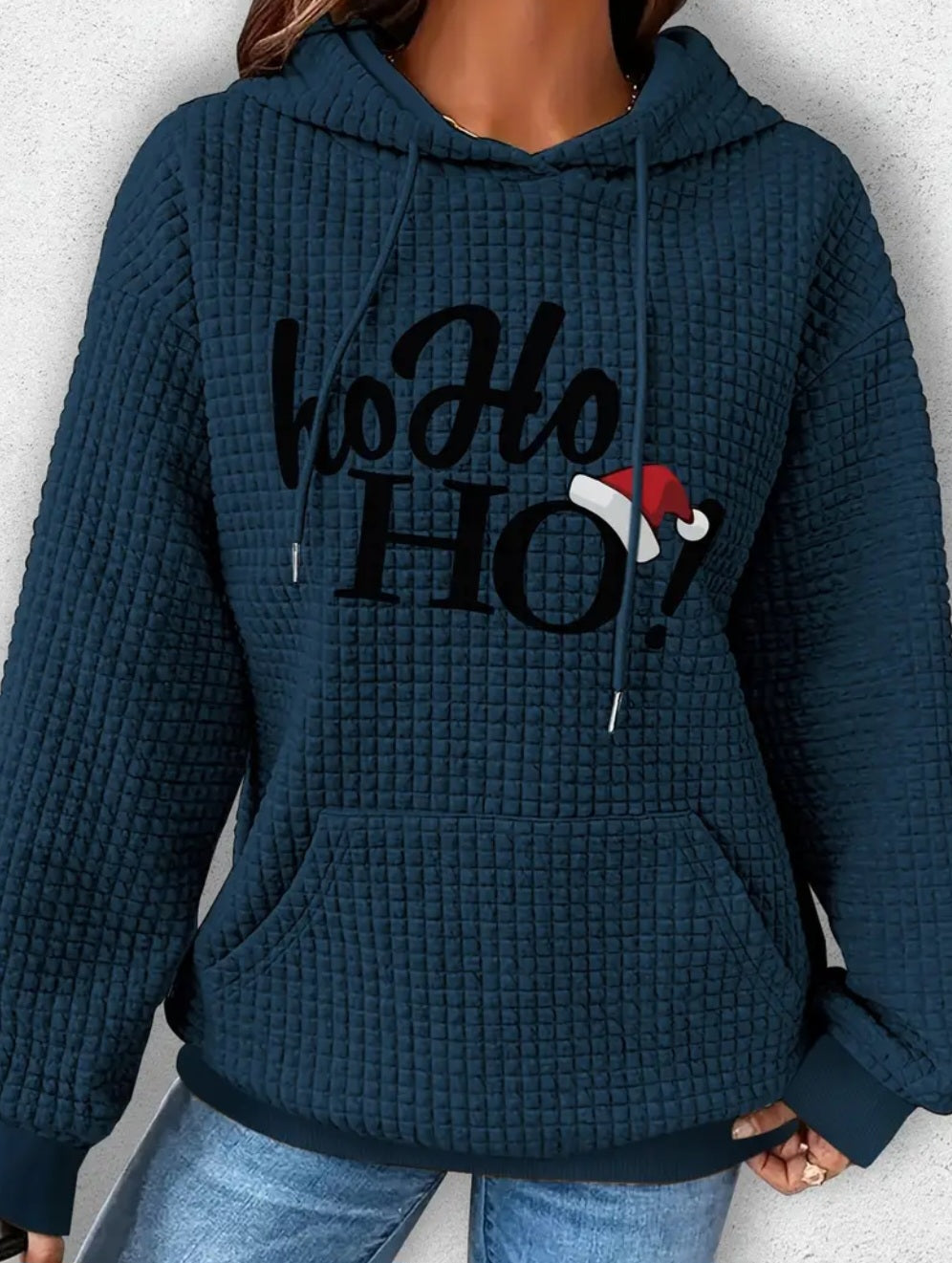 PREORDER Christmas Ho Ho Ho! Knit Waffle Pullover Hooded Sweater