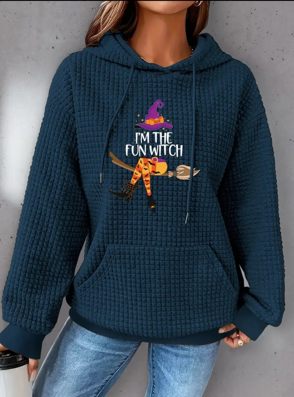 PREORDER Halloween Fun Witch Knit Waffle Pullover Hooded Sweater