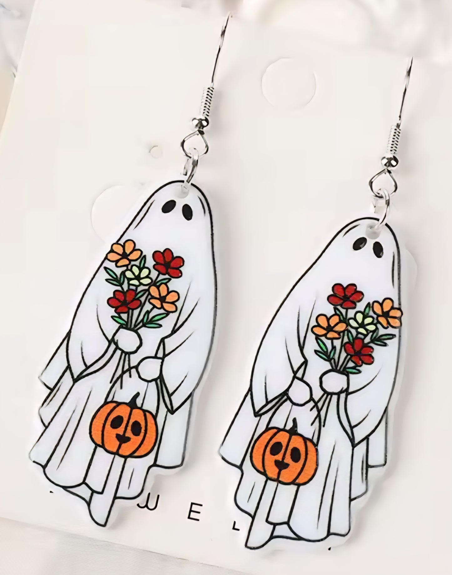 PREORDER Halloween Ghost With Flowers Dangle Earrings