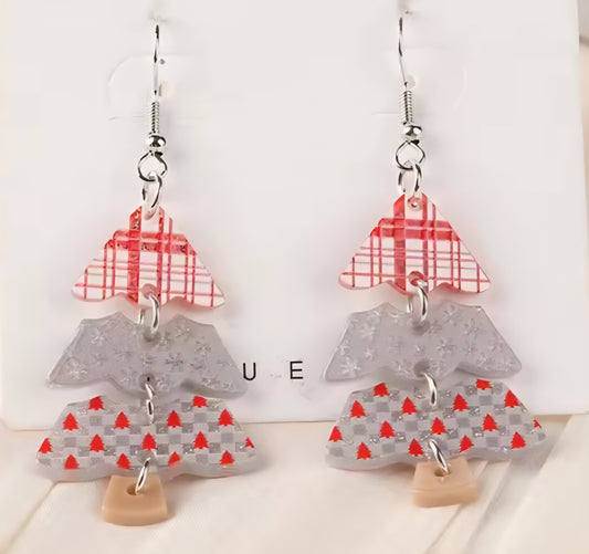 PREORDER Christmas Red Snowflake Tree Acrylic Dangle Earrings
