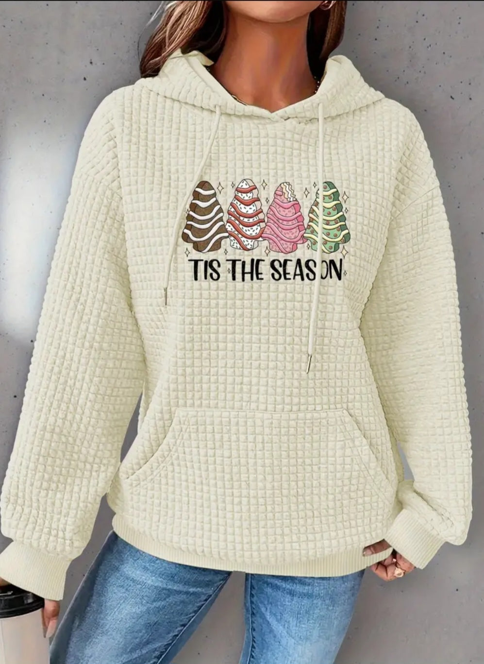 PREORDER Christmas Tree Cake Season Knit Waffle Pullover Hooded Sweater