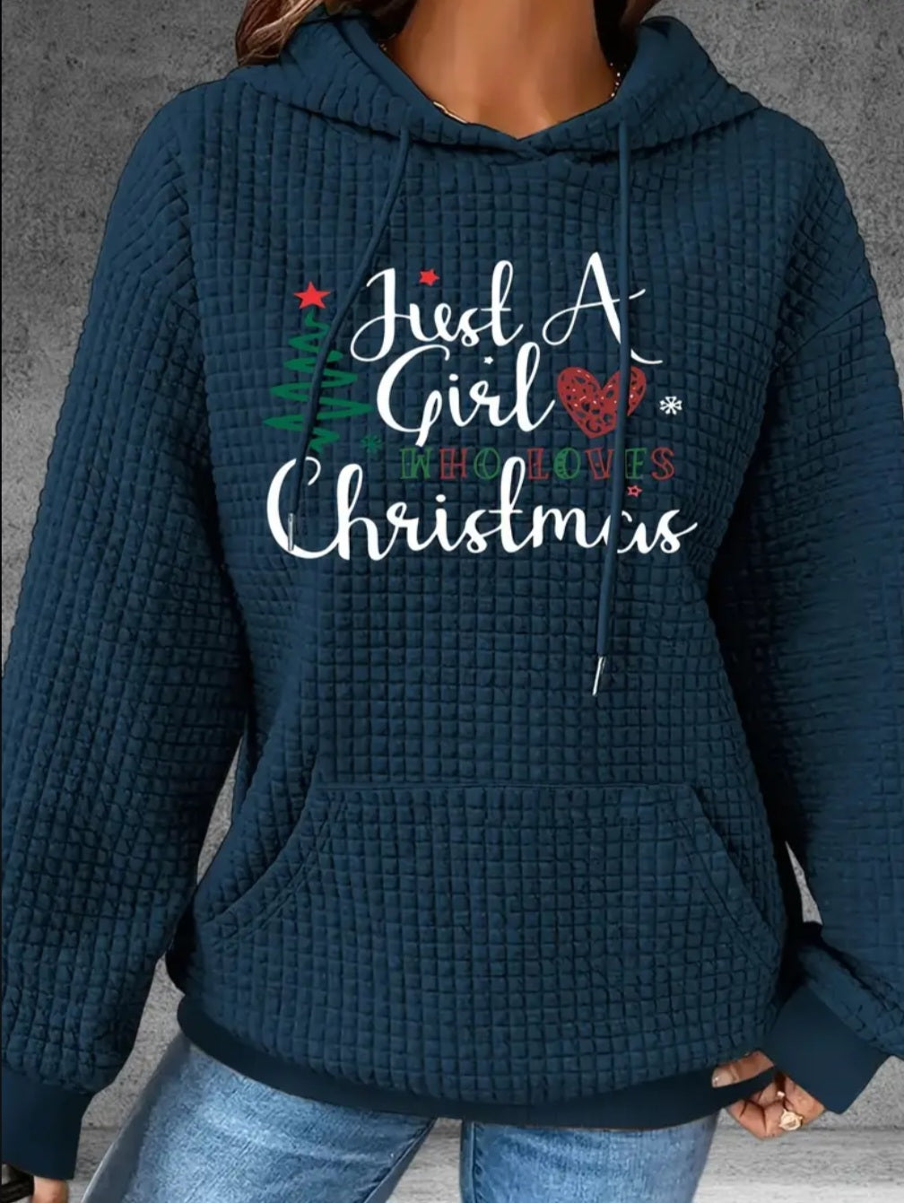PREORDER Just A Girl Who Loves Christmas Knit Waffle Pullover Hooded Sweater