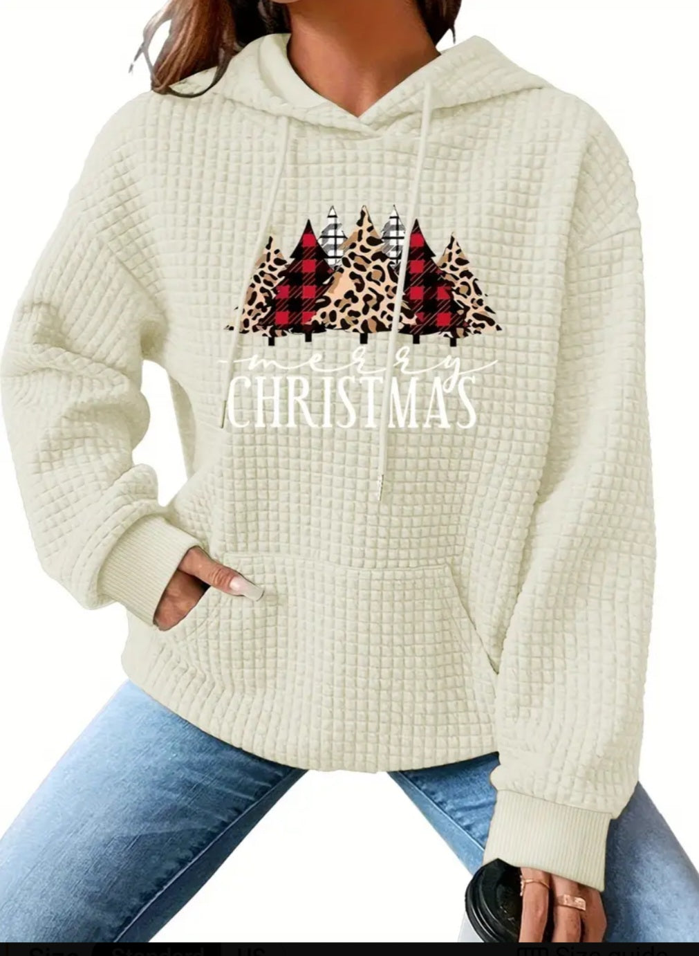 PREORDER Merry Christmas Knit Waffle Pullover Hooded Sweater