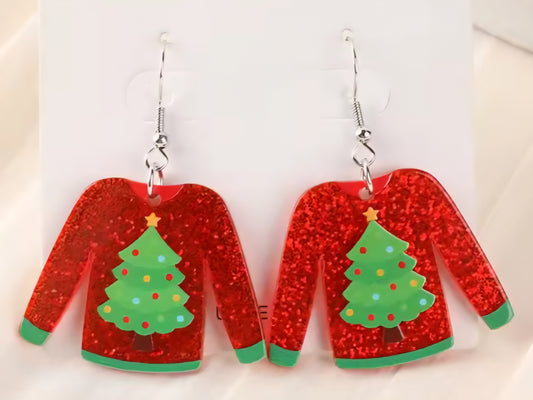 PREORDER Christmas Tree Ugly Sweater Acrylic Dangle Earrings