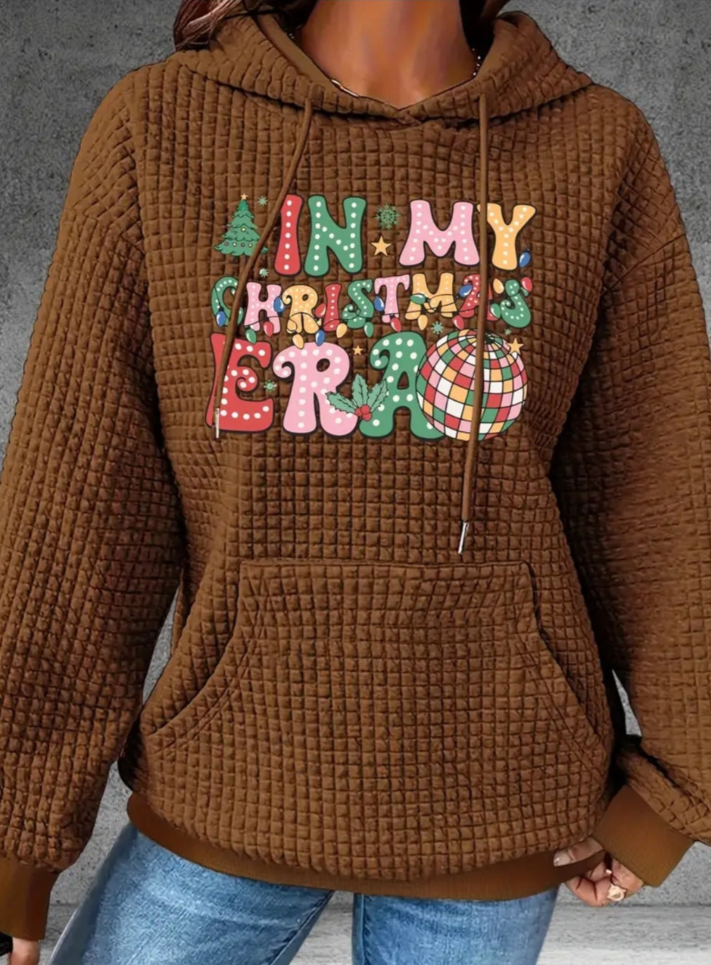 PREORDER In My Christmas Era Knit Waffle Pullover Hooded Sweater