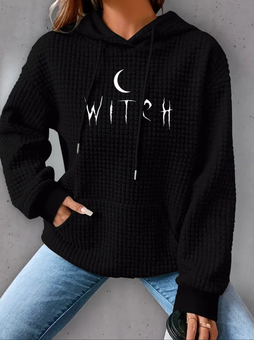 PREORDER Halloween Witch Season Knit Waffle Pullover Hooded Sweater