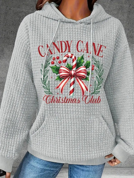 PREORDER Christmas Cane Christmas Club Knit Waffle Pullover Hooded Sweater