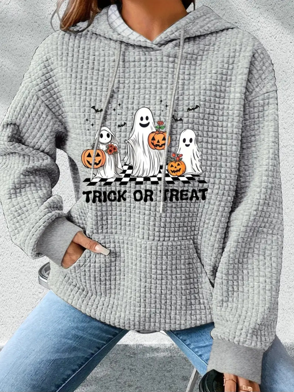 PREORDER Halloween Trick Or Treat Ghost Knit Pullover Hooded Sweater