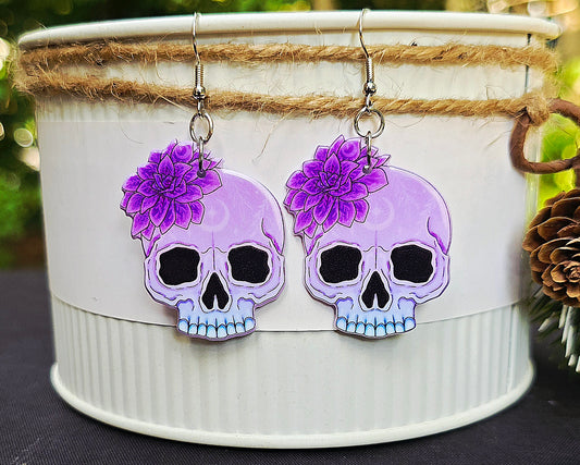 HALLOWEEN Purple Succulent Skull Acrylic Dangle Earrings