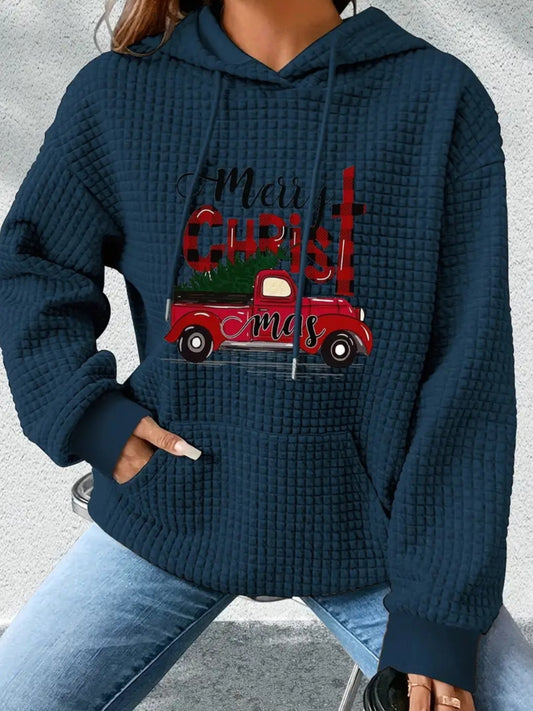 PREORDER Merry Christ Mas Knit Waffle Pullover Hooded Sweater