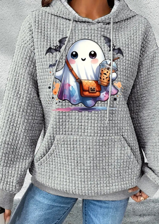 PREORDER Halloween Boujee Ghost Knit Waffle Pullover Hooded Sweater