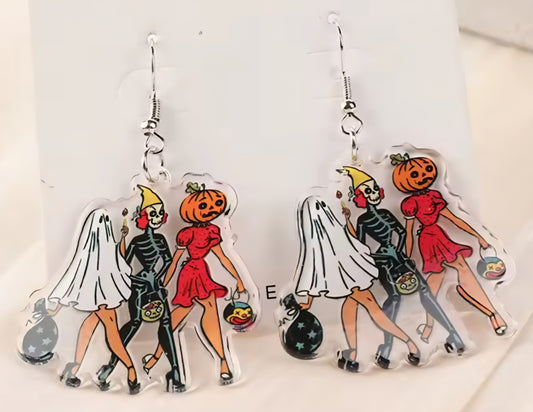 PREORDER Halloween Trick Or Treat Friends Acrylic Dangle Earrings