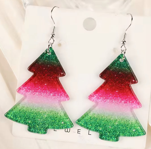 PREORDER Christmas Ombre Tree Acrylic Dangle Earrings