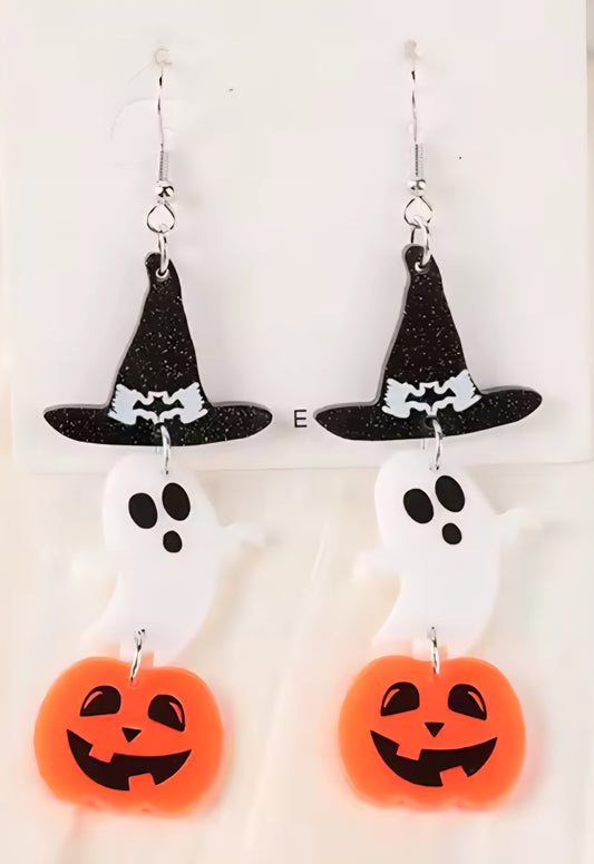 PREORDER Halloween Witch Hat/Ghost/Jack O Lantern Acrylic Dangle Earrings