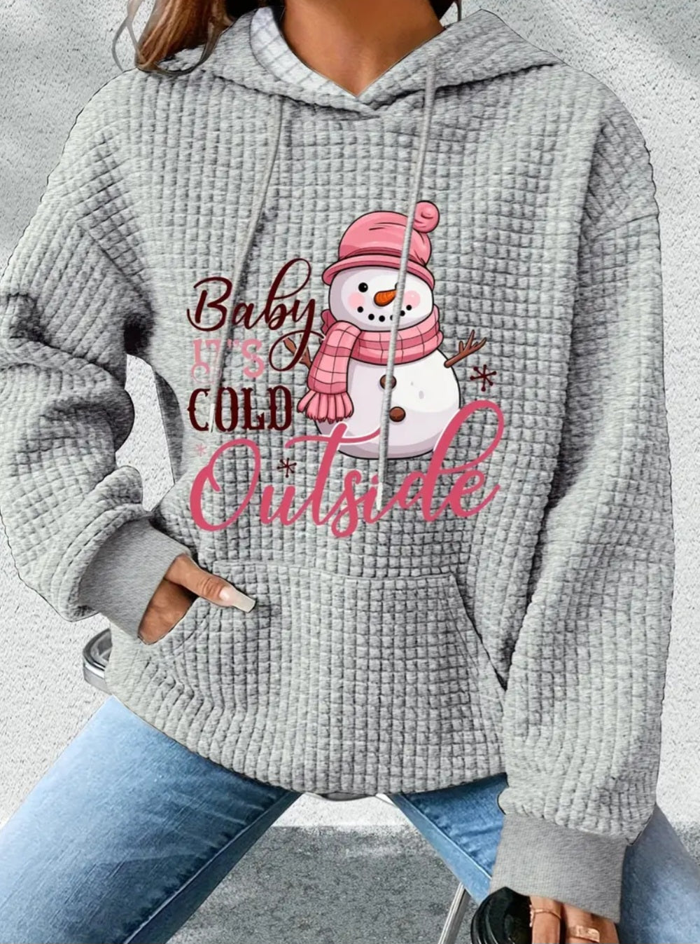 PREORDER Christmas Baby Its Cold Outside Knit Waffle Pullover Hooded Sweater