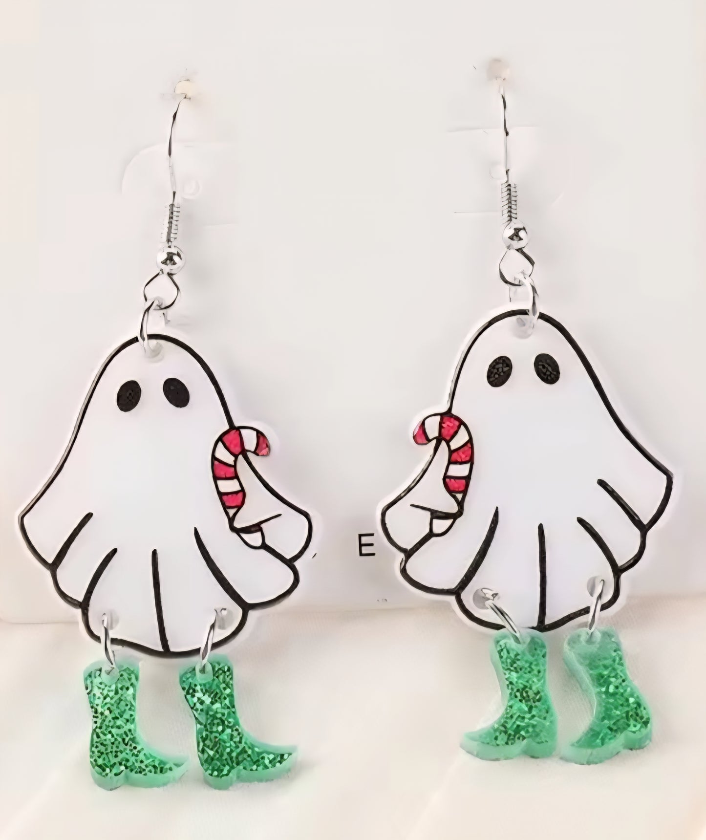 PREORDER Christmas Green Boots Candy Cane Ghost Acrylic Dangle Earrings