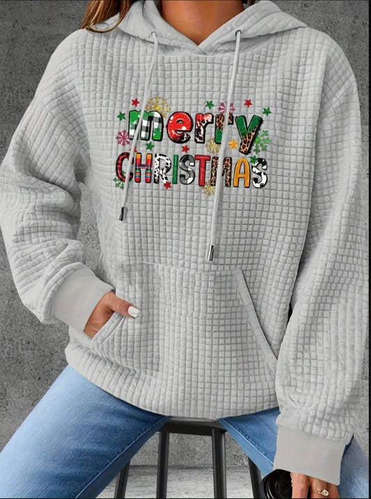 PREORDER Merry Christmas Knit Waffle Pullover Hooded Sweater