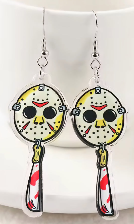 PREORDER Halloween Jason Mask Acrylic Dangle Earrings