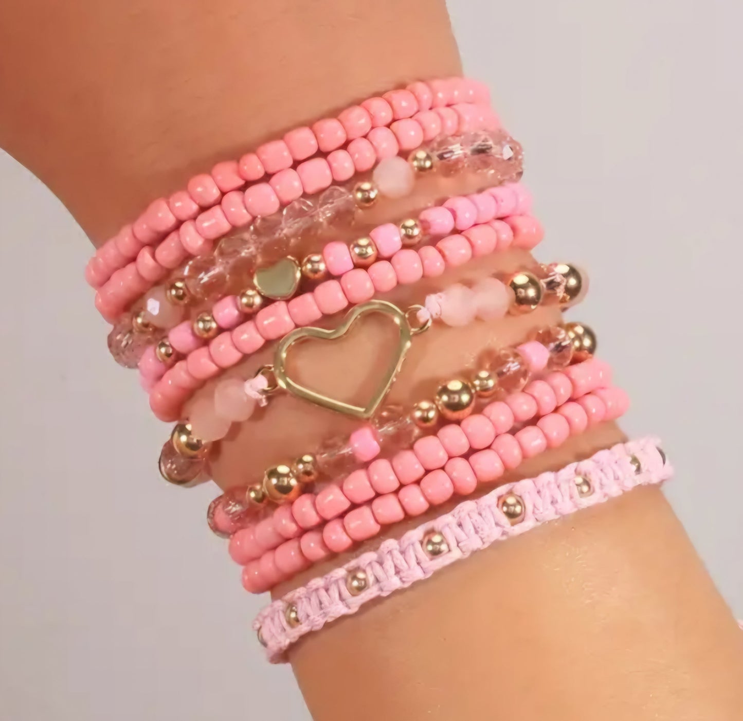 PREORDER Pink Heart Bracelet Set- 10 Pack