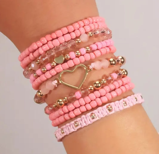 PREORDER Pink Heart Bracelet Set- 10 Pack