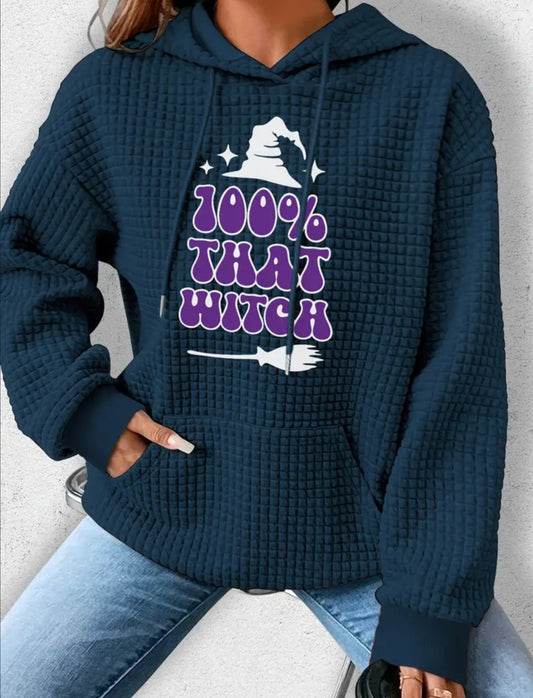PREORDER Halloween 100% That Witch Knit Waffle Pullover Hooded Sweater