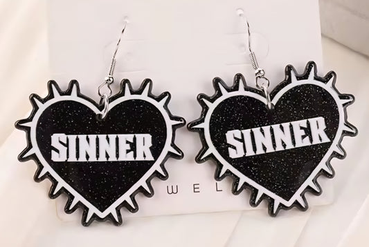 PREORDER Halloween Black Heart Sinner Acrylic Dangle Earrings