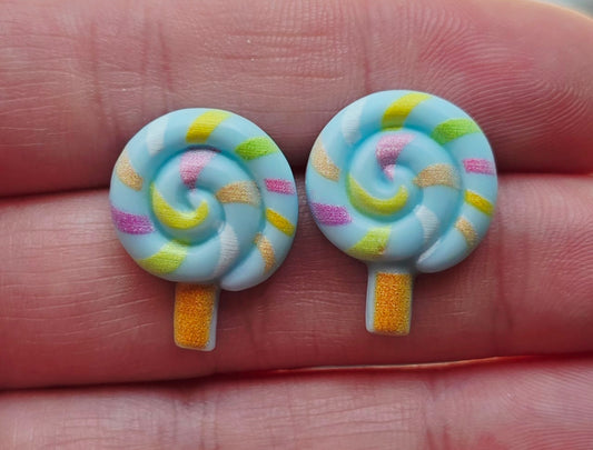 Blue Swirl Lollipop Resin Stud Earrings