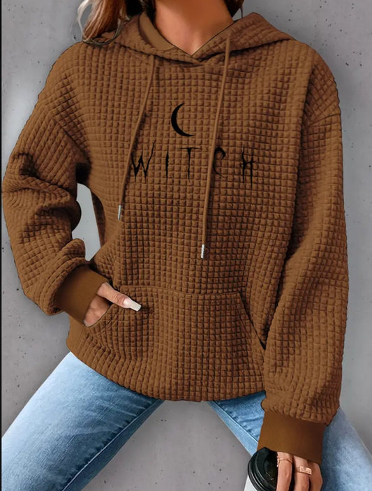 PREORDER Halloween Witch Season Knit Waffle Pullover Hooded Sweater