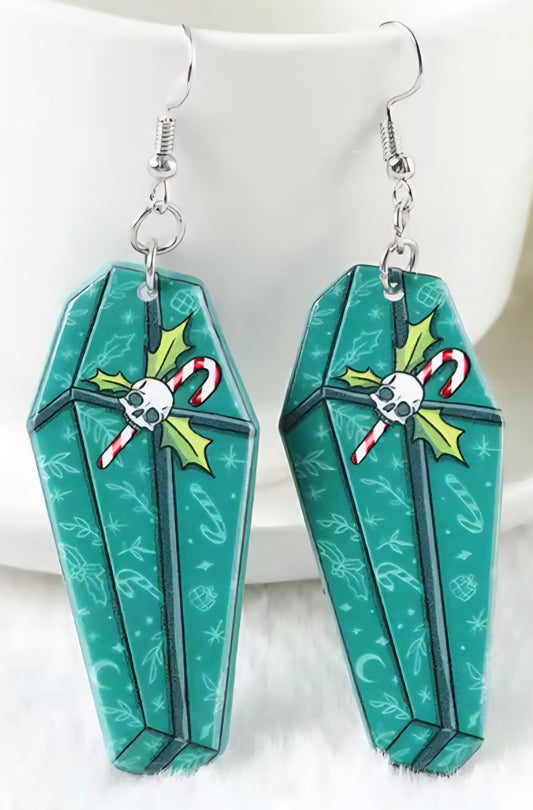 PREORDER Halloween/Christmas Green Coffin Acrylic Dangle Earrings