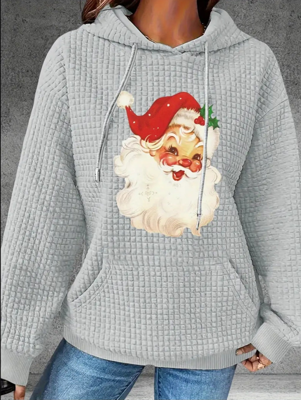 PREORDER Christmas Santa Knit Waffle Pullover Hooded Sweater