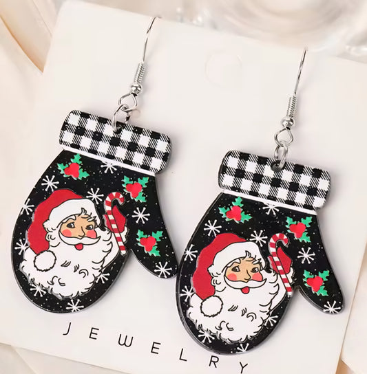 PREORDER Christmas Santa Mitten Acrylic Dangle Earrings